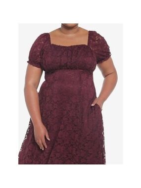 Burgundy Floral Lace Midi Dress Plus Size 1